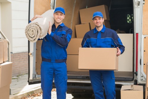 Furniture and boxes being prepared for transport in west London
